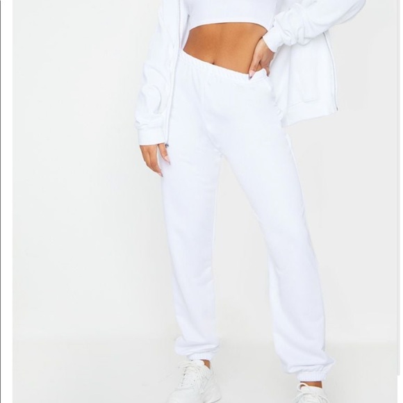 PrettyLittleThing Pants - PrettyLittleThing Basic Cuff White Sweatpant
